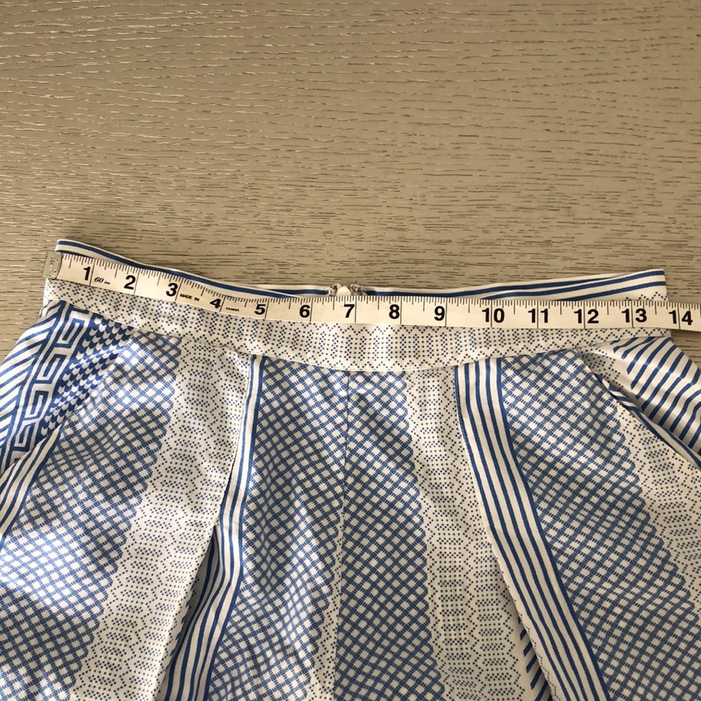 VERONICA BEARD WIDE LEG HIGH WAIST SILK BLUE AND WHITE SILK CULOTTES Size 2 - Picture 7 of 9